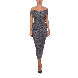 Michael Kors Leopard Print Stretch Matte Jersey Off-The-Shoulder Jurk - Dames - Feestkleedjes - Veelkleurig - S - Polyester - Kleedjes