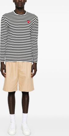 Comme Des Gar&ccedil;ons Signature Heart-Embroidered Striped T-shirt - Black