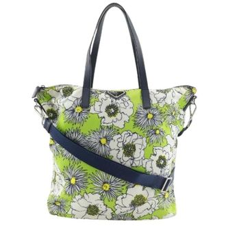 Prada Pre-owned Tote Bags, female, Green, Size: ONE SIZE Pre-owned Flower Nylon 2way Tote Bag