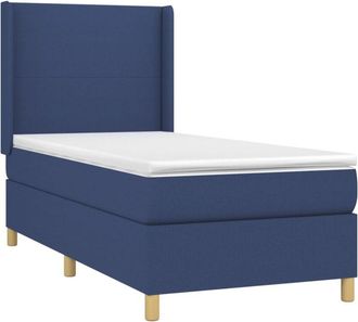 vidaXL Cama Box Spring Colch&oacute;n Y Luces Led Tela Azul 90x190 Cm Vidaxl