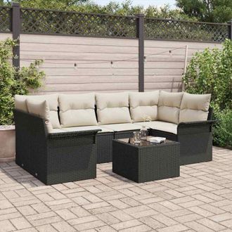 vidaXL Vidaxl - Conjunto De Sof&aacute; De Jard&iacute;n 7 Pcs Negro Polirat&aacute;n