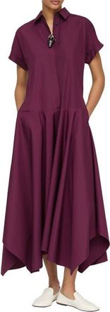 Lafayette 148 New York Drop Waist Organic Cotton Poplin Midi Shirtdress in Violet Ash at Nordstrom, Size X-Small