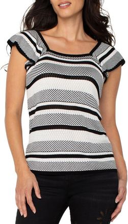 Liverpool L.A. Stripe Ruffle Sleeve Sweater in White/Black Stripe at Nordstrom Rack, Size X-Small