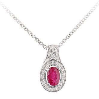 Diamant L'&eacute;ternel Womens 18ct White Gold Ruby and Diamond Oval Pendant Necklace - Size P 1/2