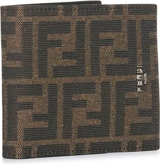 Fendi Mens Leather Wallet Ff Jacquard Brown Calf & Cardholders