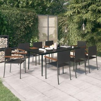 vidaXL Juego De Comedor De Jard&iacute;n 9 Piezas Negro Vidaxl