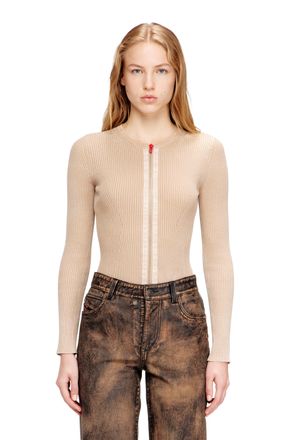 Diesel Zip-up cardigan in ribbed cotton - T-Shirts - Woman - Beige