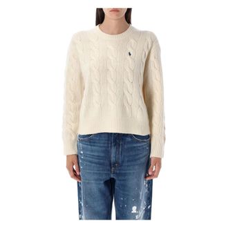 Polo Ralph Lauren Kabelgebreide Wol Kasjmier Trui - Dames - Ronde hals truien - Beige - S - Wol - Truien & Vesten