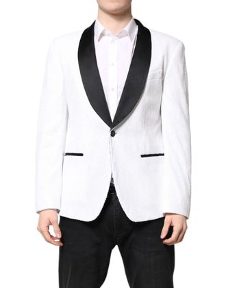 Dolce & Gabbana Mens Textured Shawl Collar Blazer - White Nylon - Size EU 50 (Mens)
