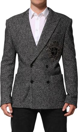 Dolce & Gabbana Black White Double Breasted Men Suit Blazer And Wool Cotton