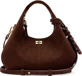 Ganni Brown Mini Hobo Bag In Suede