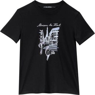 Karl Lagerfeld Paris Sketch T-shirt - Dames - T-shirts - Zwart - M - Katoen - Tops