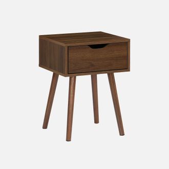 Sweeek Sweeek - Mesita De Noche De Madera Te&ntilde;ida De Nogal, 1 Caj&oacute;n, Nepal, Madera De Nogal, 39x39x55 Cm