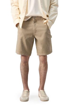 Mango x Fantastic Man Paint Splatter Relaxed Fit Denim Bermuda Shorts in Beige at Nordstrom, Size 32