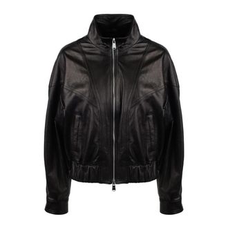 Dondup Black Slim Nappa Leather Bomber Jacket