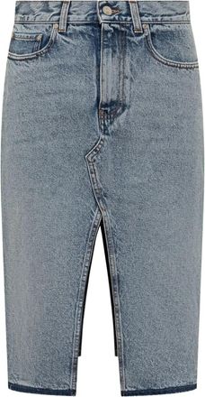 Stella McCartney Gonna denim con spacco - Blu