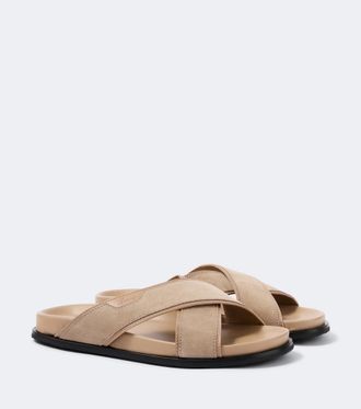 Brioni Leather-trimmed suede sandals