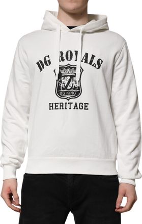 Dolce & Gabbana White Cotton DG ROYAL Print Hooded Mens Sweater