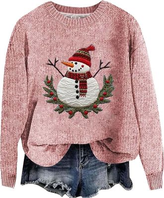 Generic Womens Christmas Jumpers Womens Xmas Jumper Santa Claus Lightweight Reindeer Jumpers Candy Canes Sweater Fair Isle Fine Knit Long Sleeve Loose Pullove