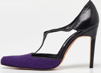 Manolo Blahnik Purple/black Tweed And Leather Pointed Toe Pumps