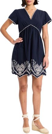 Maggy London V-Neck Cotton Minidress in Navy Blazer at Nordstrom, Size X-Large