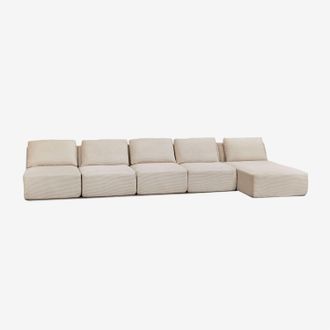 Sklum Sof&aacute; Modular Chaise Longue Derecho De 5 Piezas En Pana Envasado Al Vac&iacute;o Temple Sklum