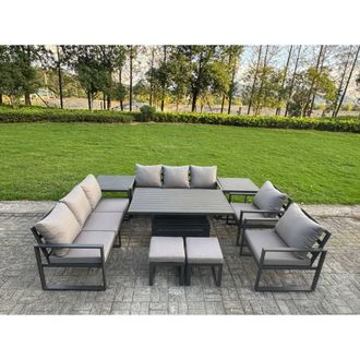 Fimous Aluminum 10-Seater Dining Set with Lifting Table & 2 Side Tables in Dark Grey
