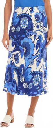Karen Kane Bias Cut Midi Skirt In Print Blue