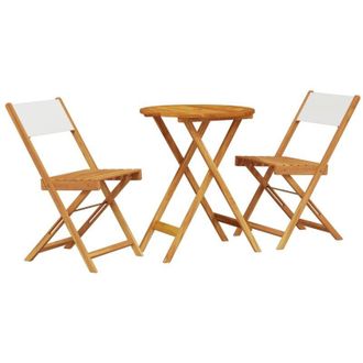 vidaXL Juego De Bistro De 3 Piezas Tela Y Madera Maciza Blanco Crema Vidaxl
