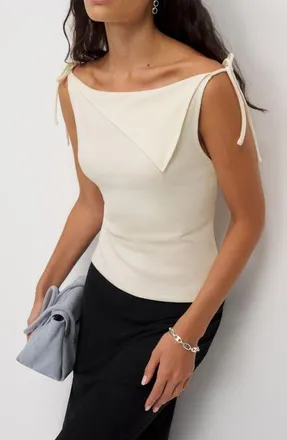 Reformation Emma Asymmetric Collar Knit Top in Fior Di Latte at Nordstrom, Size X-Small