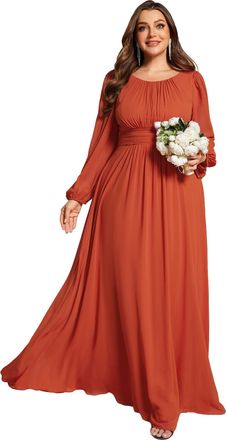 Ever-pretty Womens Evening Dress Plus Size Floor Length Long Sleeves Burnt Orange 26