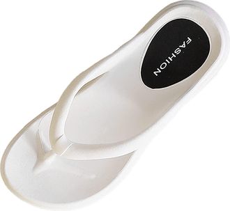 Generic Womens Summer Indoor Slippers with 6CM Thick Sole for Bathroom and Home Comfort Soft Shoes (White, 4.5)