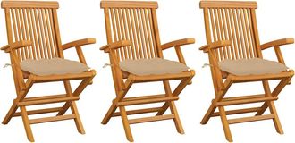 vidaXL Sillas De Jard&iacute;n 3 Uds Madera Maciza De Teca Con Cojines Beige Vidaxl
