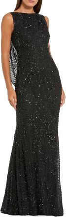 Mac Duggal Sleevless Cowl Back Gown With Draped Beading in Black at Nordstrom, Size 10