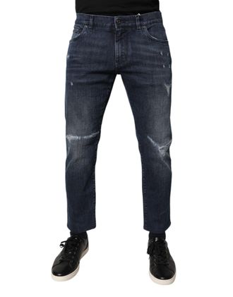 Dolce & Gabbana Mens Distressed Straight Leg Jeans - Dark Blue Cotton - Size EU 50 (Mens)