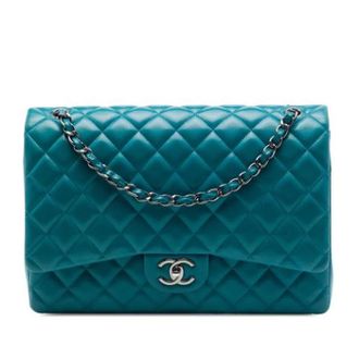 Chanel Pre-owned Vintage Double Flap Shoulder Bag - Dames - Pre-owned - Blauw - Maat: ONE Size Leer