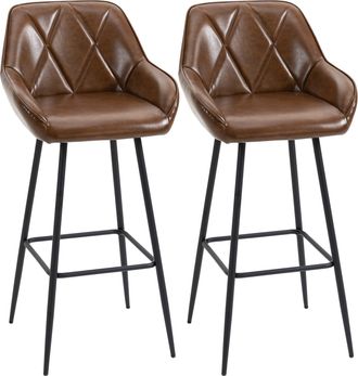 HOMCOM Bar Stools Set of 2 Retro Bar Chairs W/ Backs Footrests Steel Legs Brown | TJ Hughes