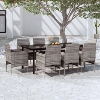 vidaXL Juego De Comedor Para Jard&iacute;n 9 Piezas Con Cojines Gris Y Negro Vidaxl