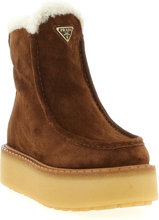 Prada Womens Brown Calfskin Ankle Boots