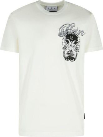 Philipp Plein Ribbed Crew Neck T-Shirt With Logo Patch And Chest Print