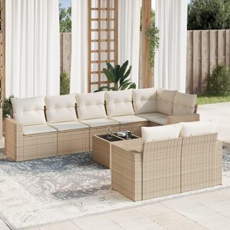 vidaXL Set De Sof&aacute;s De Jard&iacute;n 9 Pzas Con Cojines Rat&aacute;n Sint&eacute;tico Beige Vidaxl