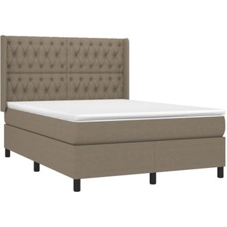 vidaXL Cama Box Spring Colch&oacute;n Y Luces Led Tela Gris Taupe 140x190 Cm Vidaxl