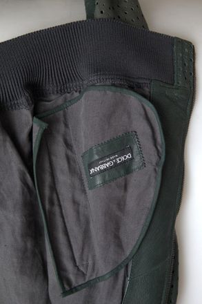 Dolce & Gabbana Mens Green Perforated Leather Bomber Jacket Goatskin Clothing