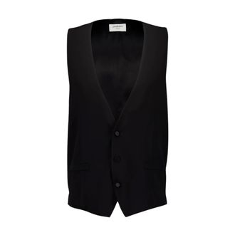 Saint Laurent Chaleco de Seda Negro con Botones - Jackets - Hombre - Negro - L