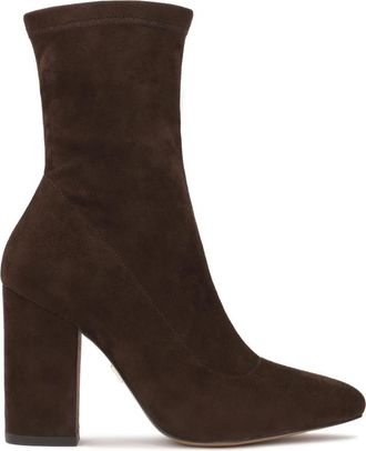 Kazar Donkerbruine stoffen laarzen met een paal. Dit product valt klein uit. - Dames - Laarzen met Hak - Bruin - 35 EU - Schoenen