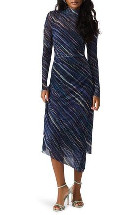 Steve Madden Blare Stripe Long Sleeve Mesh Midi Dress in Pastel Multi at Nordstrom, Size X-Small