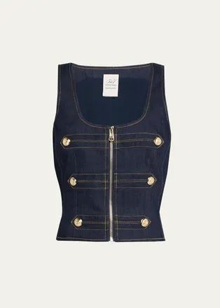 Cinq &agrave; Sept Abbot Denim Zip-Front Top