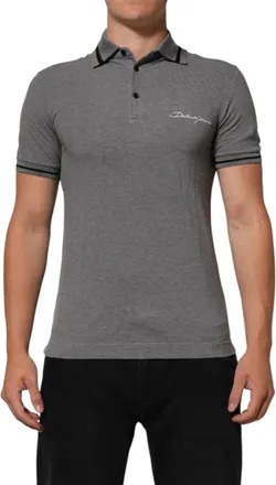 Dolce & Gabbana Mens Logo-Embroidered Cotton Polo Gray