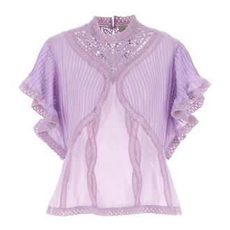 Farm Rio High-neck Cotton Blouse - female - FARM Rio - Blouses - Purple - XS - Blouses & Shirts