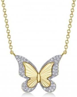 Allurez Diamond Butterfly Pendant Necklace 14K Yellow Gold (0.10ct)